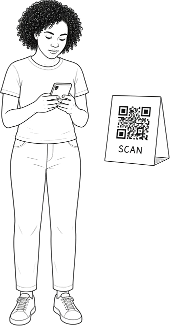 A person scanning a printed QR code with their phone